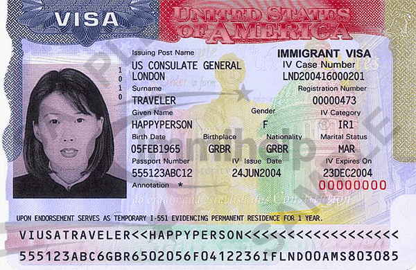 Ejemplo de visa estadounidense de inmigrante Ejemplo de visa estadounidense de inmigrante